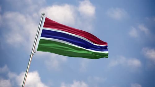 The Gambia National Flag Waving in Blue Sky Animation