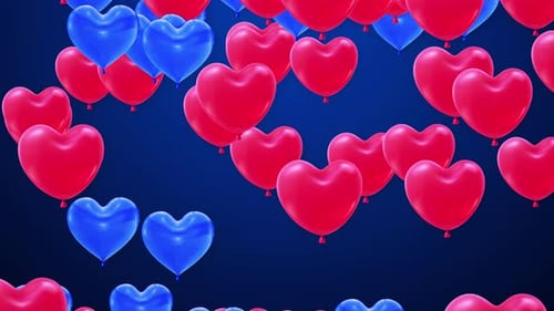 Bunch of Red Blue Heart Shaped Foil Flying Balloons on White Alpha Channel
