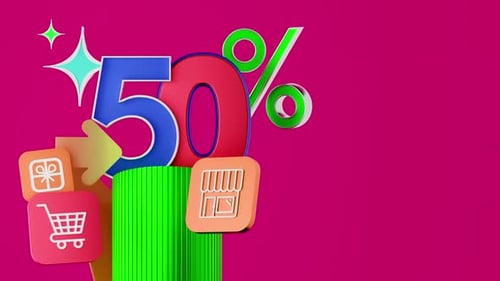 50 Percent Off Special Discount Promotion Colorful Online Shopping Concept