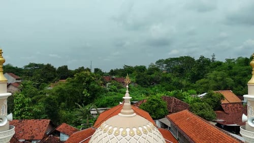 Aerial view of Islamic Mosque with town house