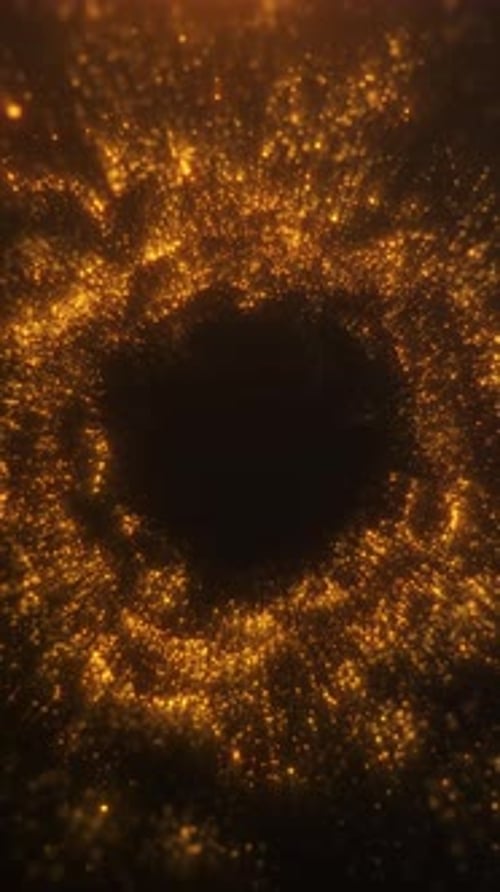 Vertical sparkling golden particles swirling into a glowing vortex