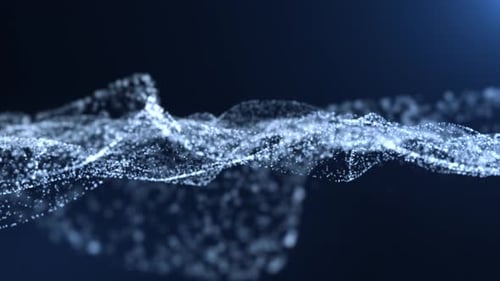 Abstract digital dynamic particle waves with light motion lights background, data flow, cyber