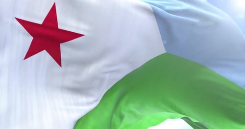 Djibouti Flag Waving Seamlessly Against a Blue Sky