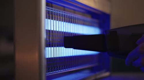 Vacuuming Bug Zapper at Night in Commercial Setting