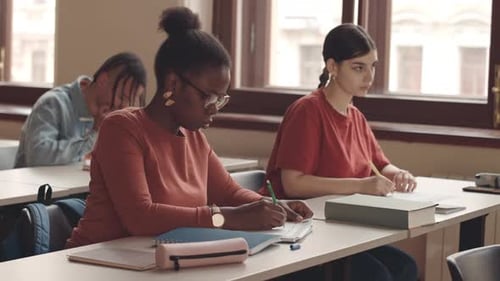 Multiethnic Students Writing Exam at University