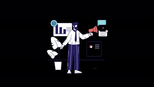 Animated Business Communication and Data Analysis Illustration