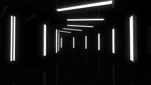 Dynamic abstract tunnel with glowing neon lights in motion