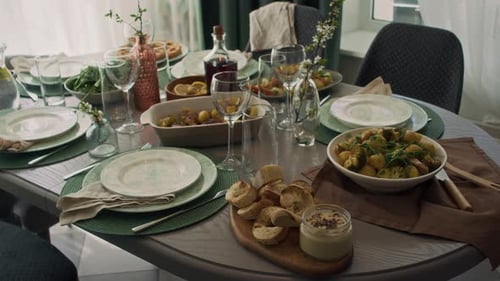 Table with Scrumptious Main Course Dishes for Family Lunch