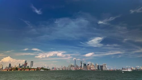 Clouds Move Over Buildings in the Financial District of Lower Manhattan Hudson River New York