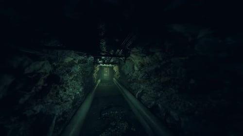 Descending Pipe Corridor Featuring Twin Pipes and Mysterious Glow