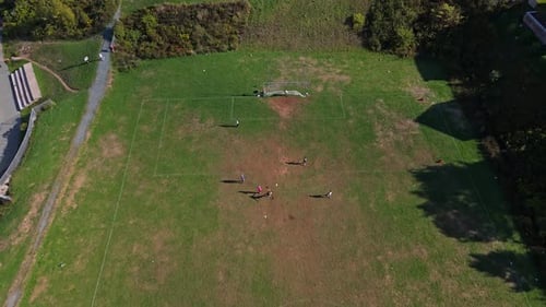 Top View Of Youth Soccer Practice On Open Field In Halifax Nova Scotia Canada