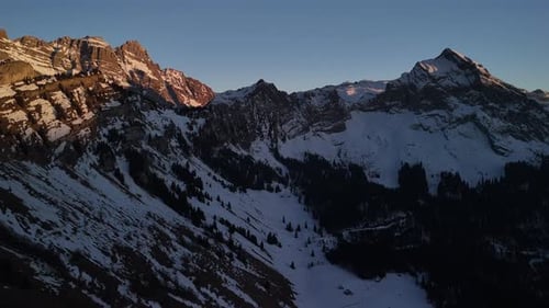 Fronalpstock panoramic mountains landscape snow covered Switzerland winter
