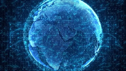 Futuristic Digital Earth Globe with Technology Network Loop