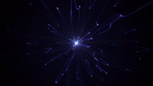 Seamless loop animation of shiny energy burst with purple ethereal streaks and white star particles