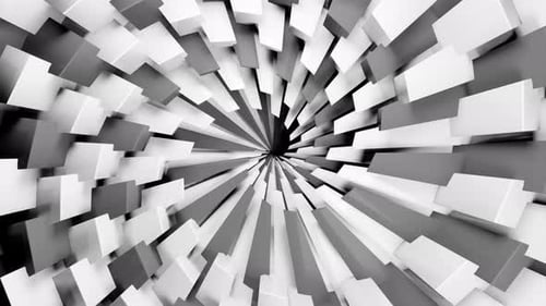 Dynamic Black and White Geometric Blocks Pulsating Tunnel Background Animation