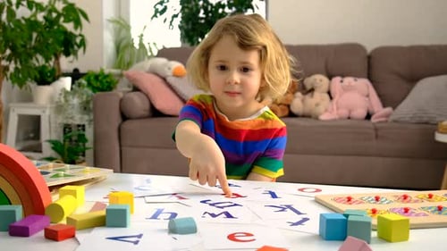 Children Learn the Alphabet and Numbers Selective Focus