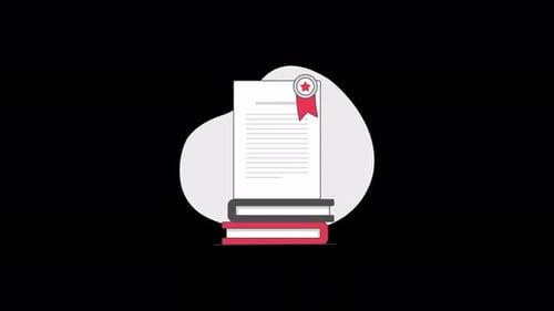 Document with Approved Badge and Books. Certified Study Concept Animation Video - Transparent