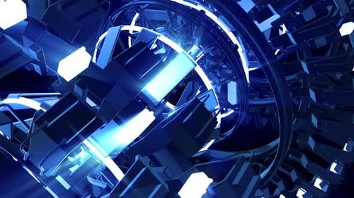 Futuristic Abstract Technology Tunnel with Glowing Blue Lights