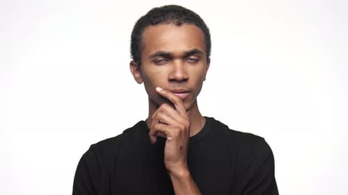 Man Thinking and Looking Around on White Background
