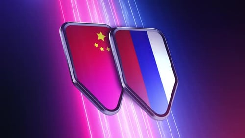 Futuristic Flag Shields Interaction in Neon Space