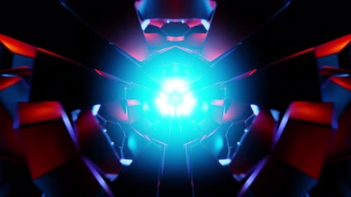 Cyan Tunnel Kaleidoscope VJ Loop with Rotating Chrome Shards and Neon Glow