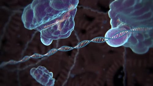 DNA double helix structure with cells in scientific illustration