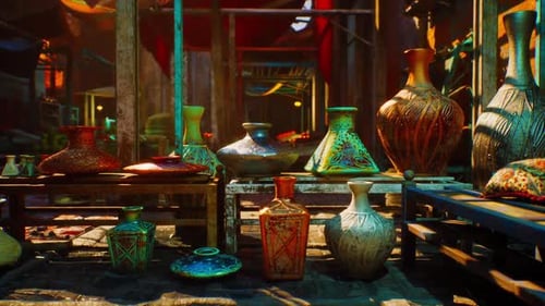 Artistic Ornate Vases and Pottery with Dynamic Lighting