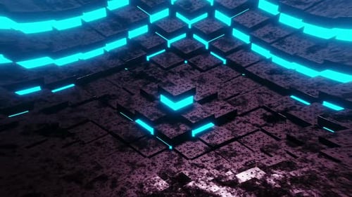 Abstract Geometric Cubes with Glowing Blue Neon Light Background