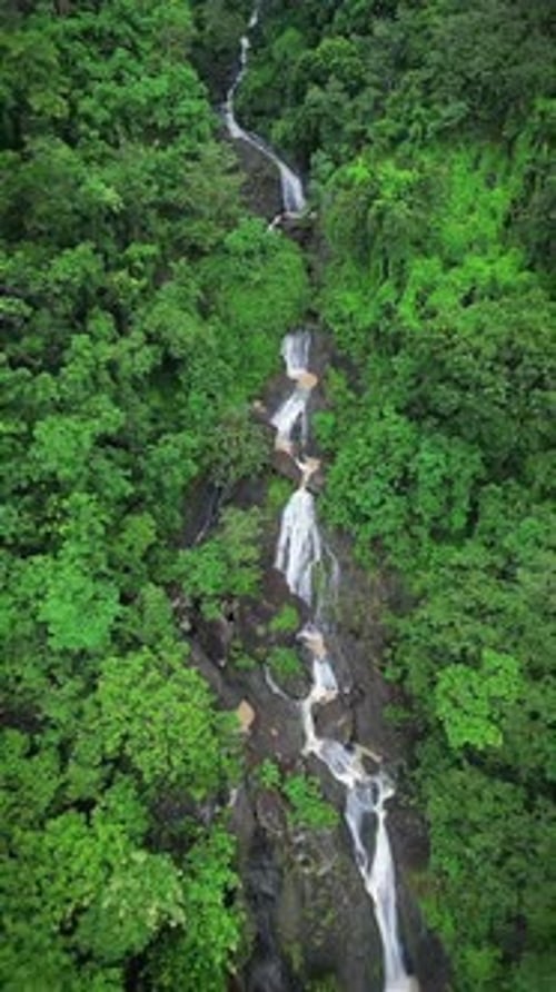 Drone View of Waterfall Surrounded by Green Vegetation
