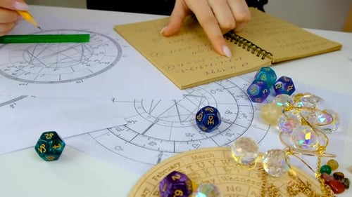 Woman Astrologer Draws a Natal Chart