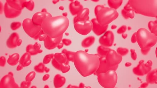 Seamless Loop of Falling Glossy Pink Hearts Background