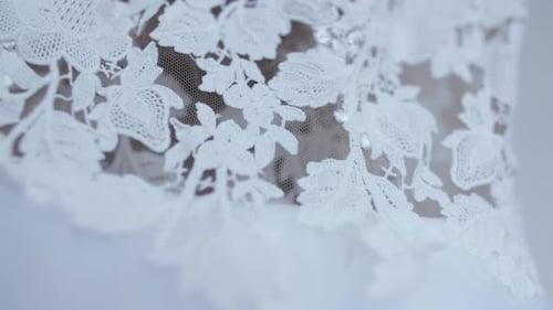 Close-up of White Lace Wedding Dress