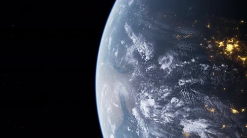 Realistic Rotating Planet Earth from Space with City Lights