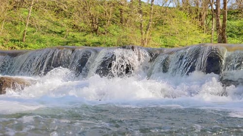 Amazing Nature of the Ukrainian Carpathians A Waterfall on a Mountain River on a Sunny Day
