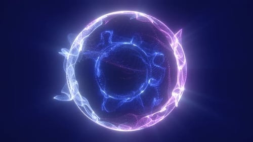 Abstract blue looped energy particle sphere glowing electric 4k video, 60 fps