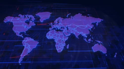 Futuristic Digital World Map with Global Network Connection Animation