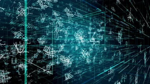 Futuristic Digital Grid with Scientific Equations and Data Animation