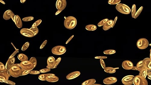 Golden Shiny Gold Coin Us Dollar Currency Falling On The Ground And Bouncing. Golden Dollar Sign An