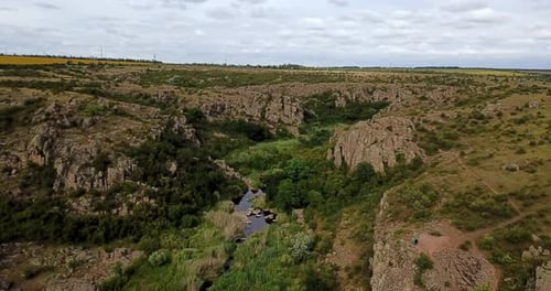 Green Ribbon River In The Canyon.