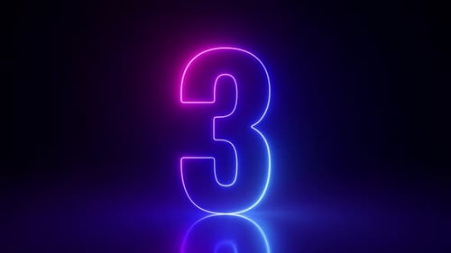 3d render video of top ten countdown, neon light numbers from 1 to 10