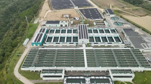 Aerial View of Modern Water Treatment Facility