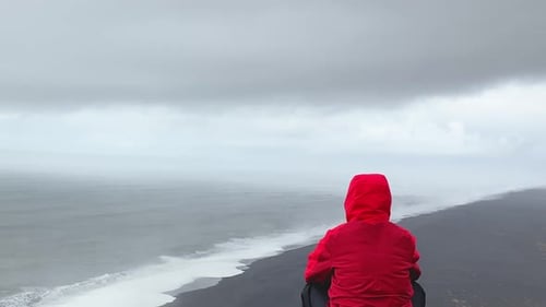 Thoughtful Person Sit Watch Sea Outdoors
