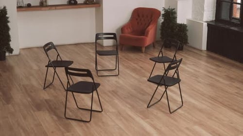Room for Group Therapy or Business Meeting in Psychological Center Empty Chairs Modern Interior and