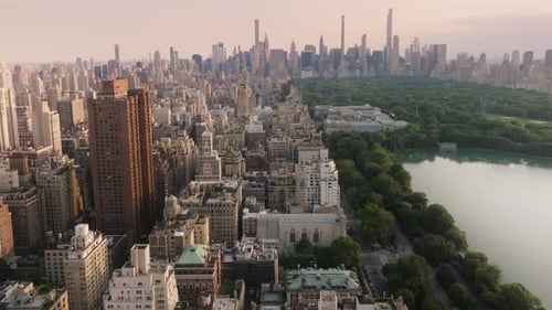 Cinematic Manhattan Panorama on Summer Evening Epic New York Cityscape USA