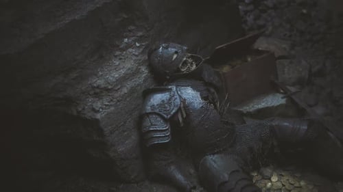 Dead Knight Discovered in a Dark Cave with Hidden Treasure and Ancient Relics