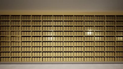 Gold Bars Stacked in a Bank Vault Shelf