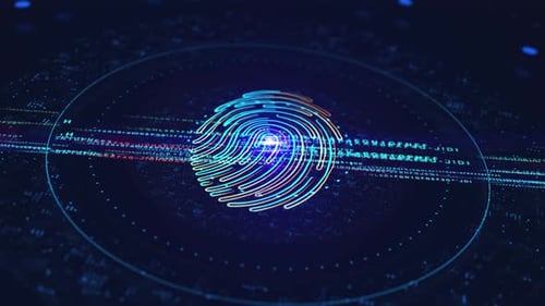 Glowing Digital Fingerprint Scan with Futuristic Data Animation