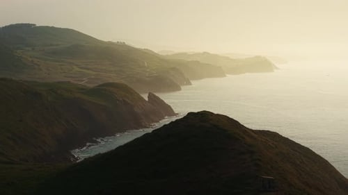 Drone Panning Cantabria Cliffs Sunset