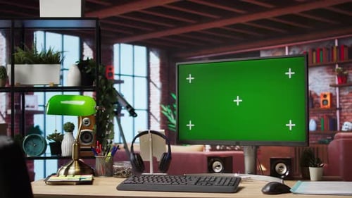 Chroma Key PC Display in Brick Wall Loft Room