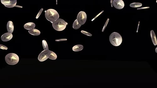 Slow Motion Of Ethereum Falling On The Floor. Decentralized Blockchain Eth Crypto Currency Coin Fall